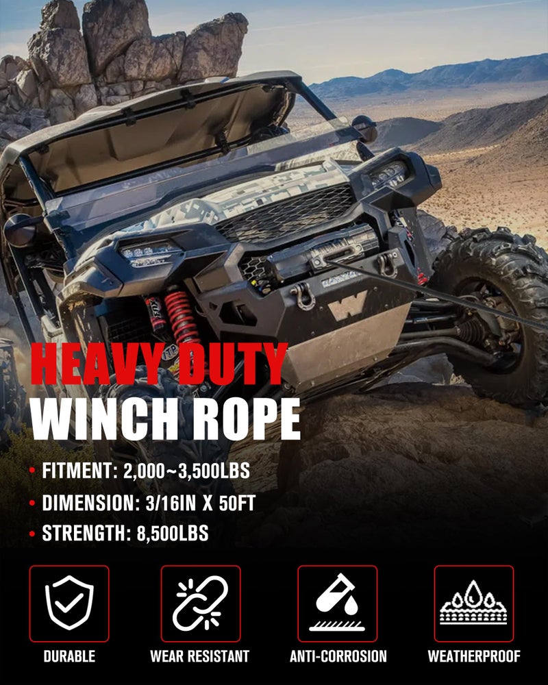 FieryRed 3/16â€ Winch Rope Cable,50 FT 8500 LBS ATV/UTV Synthetic Winch Rope, Winch Line Replacement with Protective Sleeve Suits for 2000 to 3500LBS Winch, Orange/Black/Grey Available - Image 5